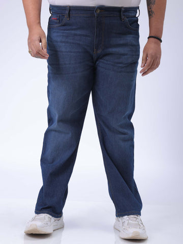 Men's Plus Size Blue Vintage Straight Fit Solid Jeans