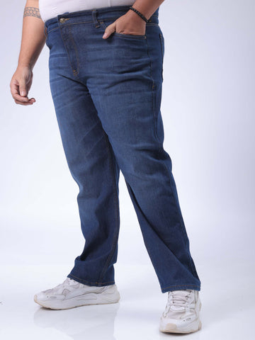 Men's Plus Size Blue Vintage Straight Fit Solid Jeans