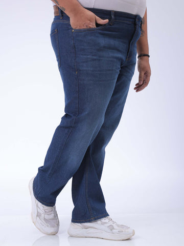 Men's Plus Size Blue Vintage Straight Fit Solid Jeans