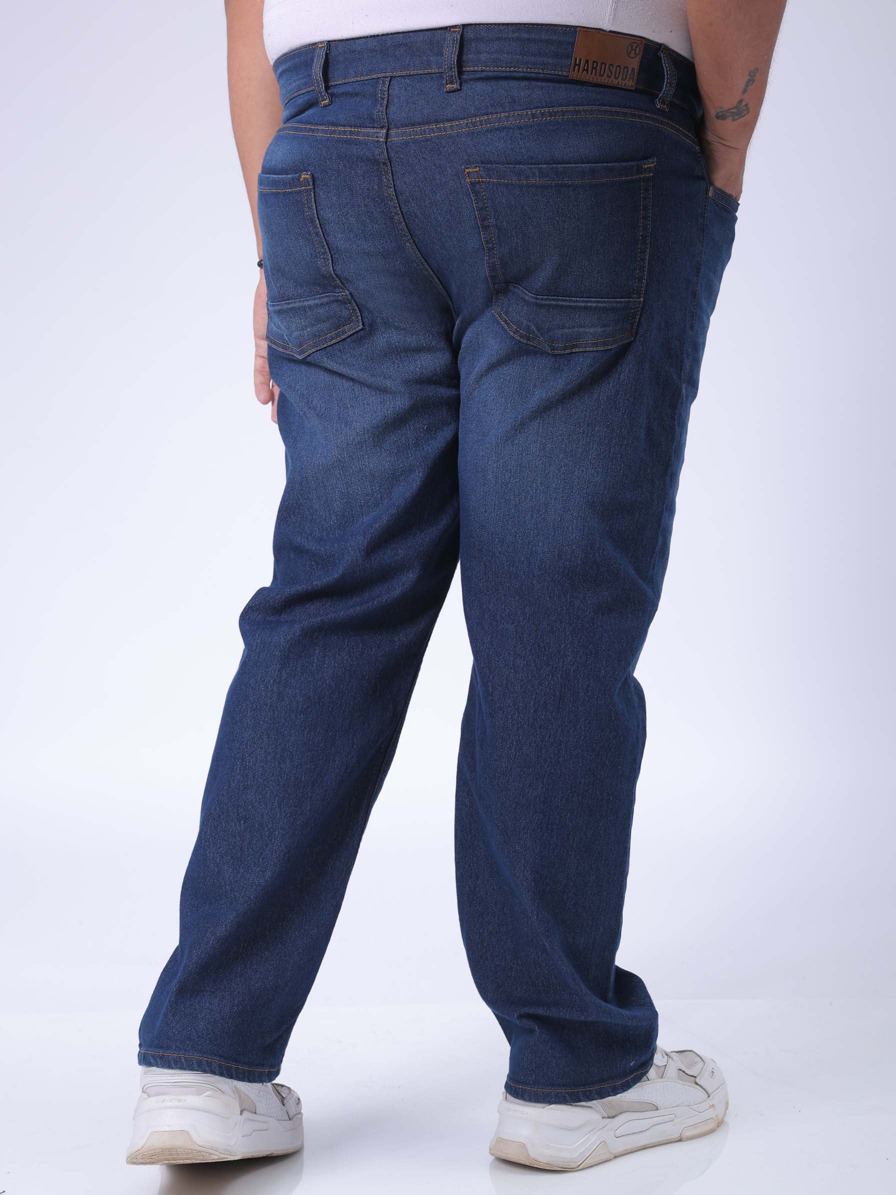 Men's Plus Size Blue Vintage Straight Fit Solid Jeans