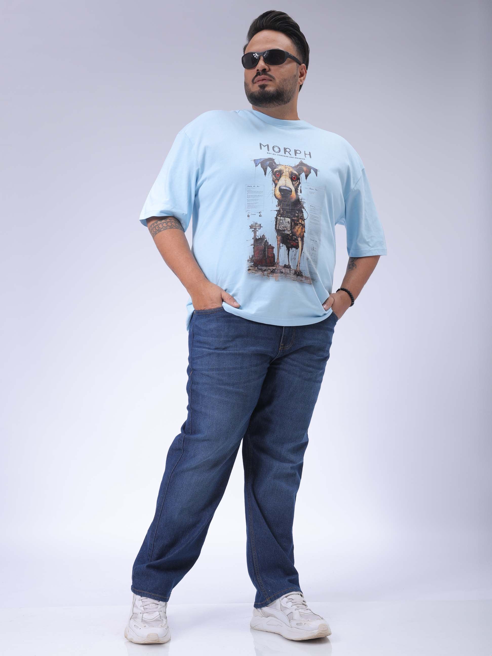Men's Plus Size Blue Vintage Straight Fit Solid Jeans