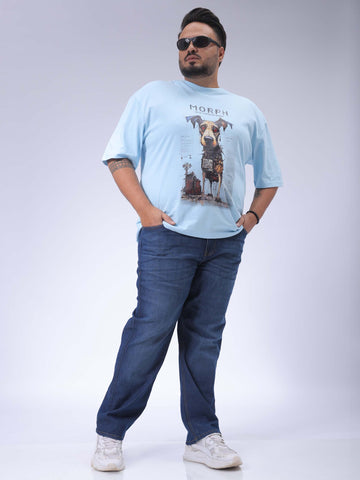 Men's Plus Size Blue Vintage Straight Fit Solid Jeans