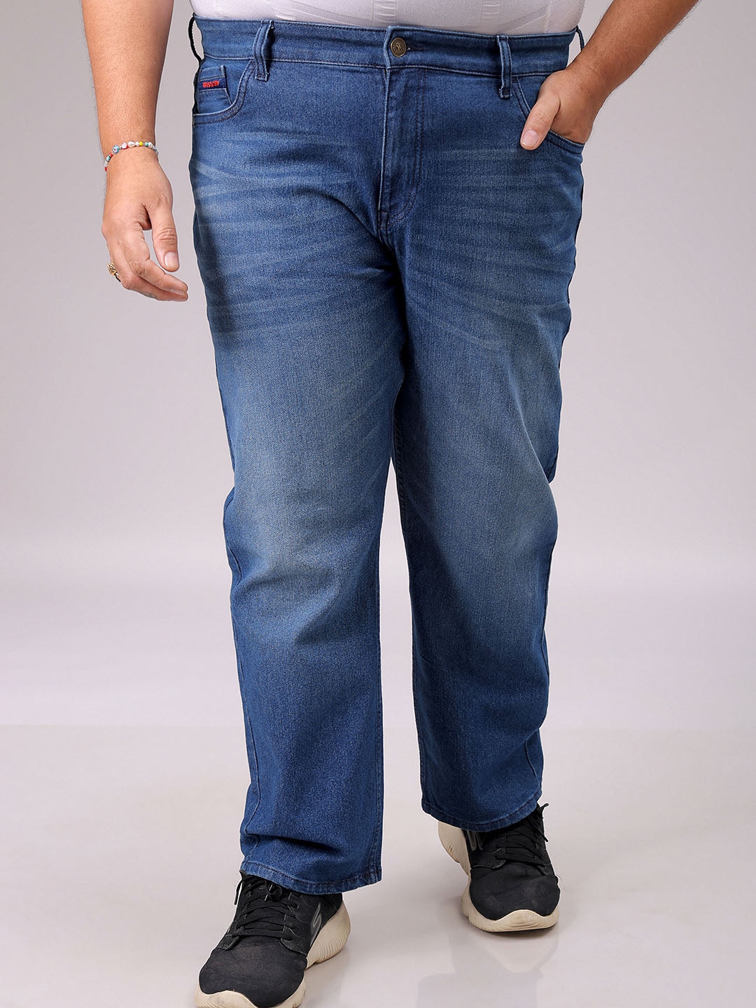 Men's Blue Straight Fit Solid Stretchable Plus Size Jeans