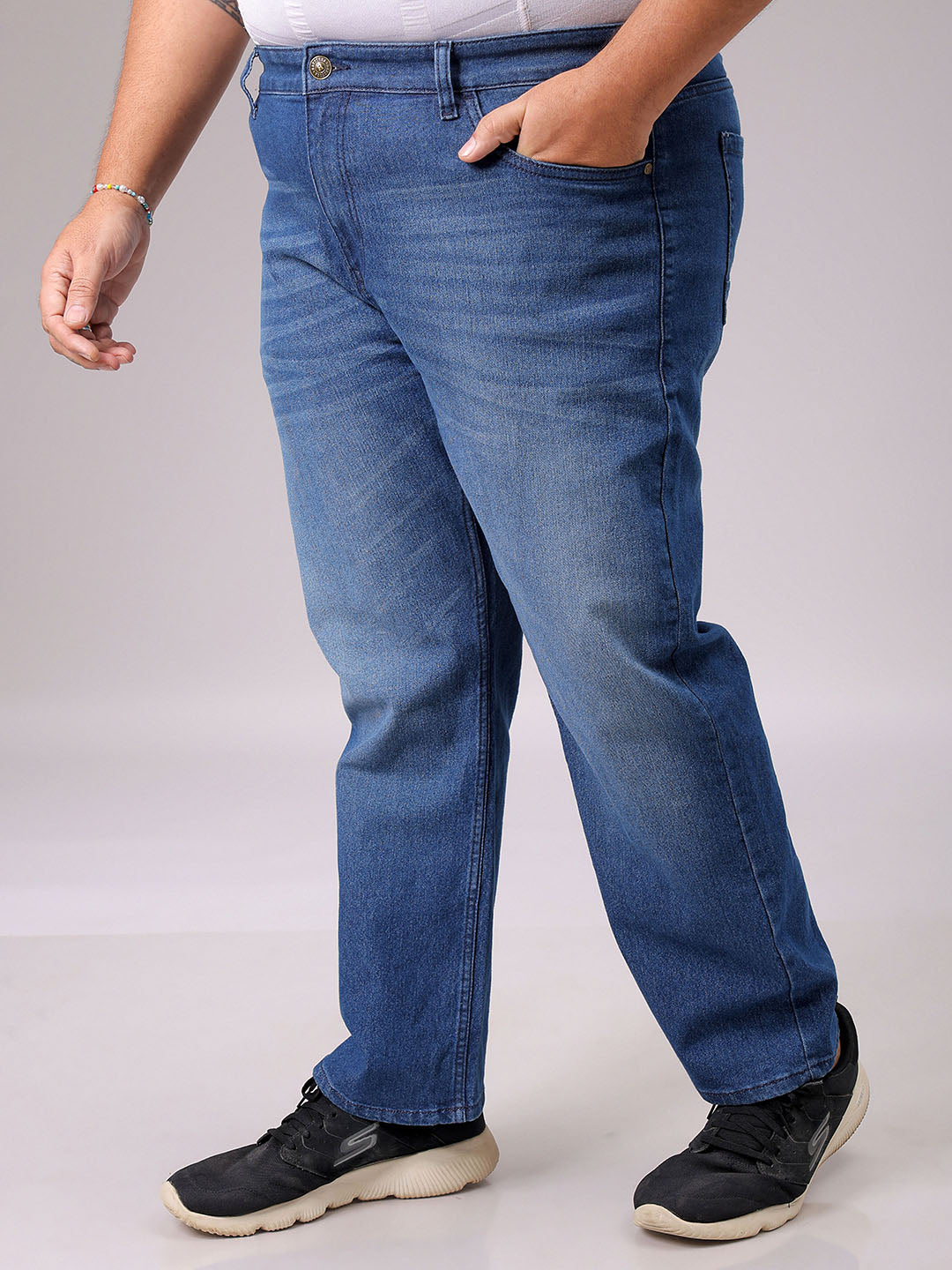 Men's Blue Straight Fit Solid Stretchable Plus Size Jeans