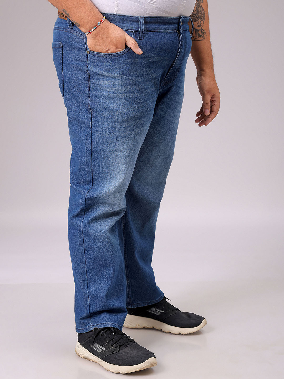 Men's Blue Straight Fit Solid Stretchable Plus Size Jeans