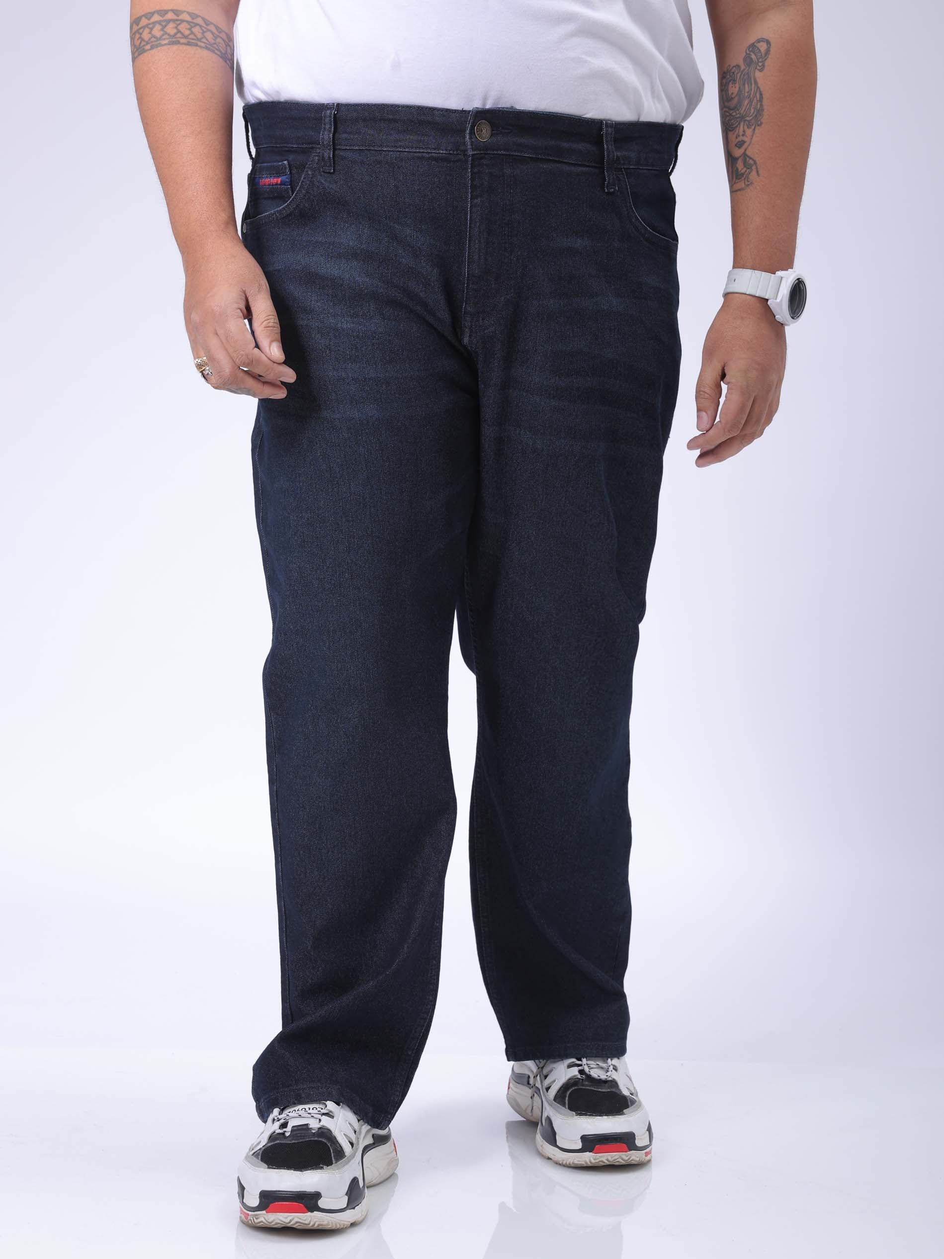 Men's Plus Size Blue Vintage Straight Fit Solid Jeans