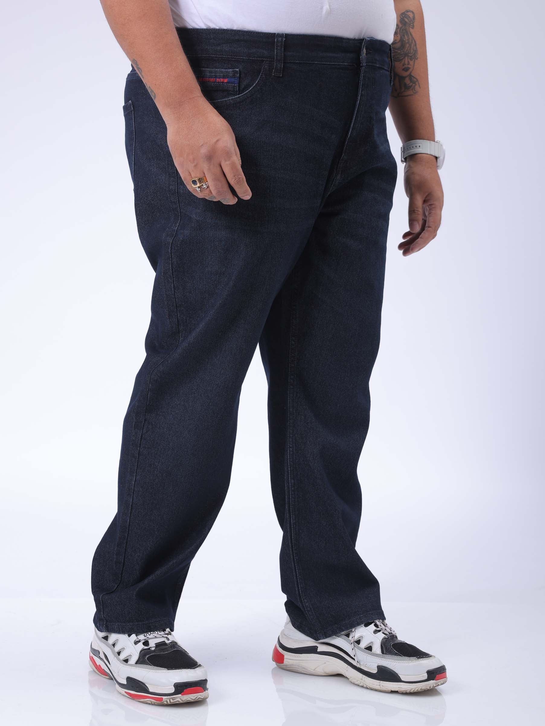 Men's Plus Size Blue Vintage Straight Fit Solid Jeans