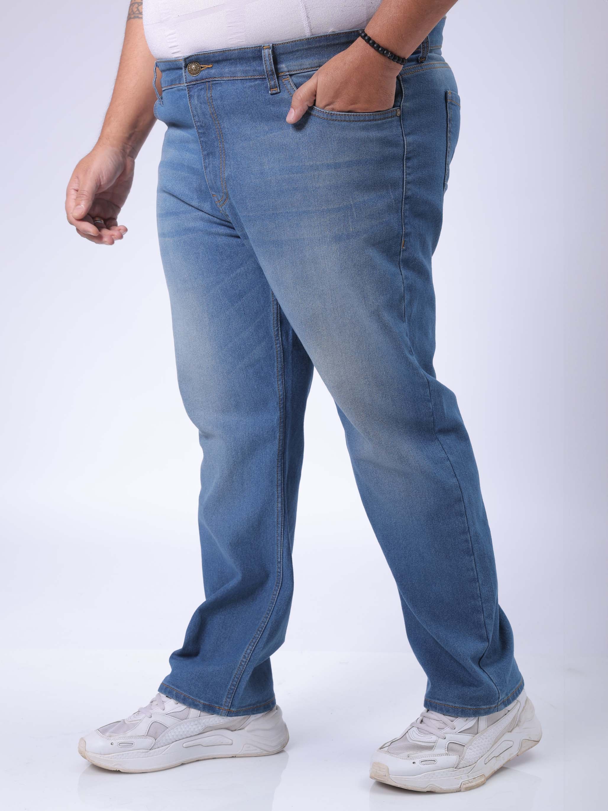 Men's Plus Size Blue Vintage Straight Fit Solid Jeans