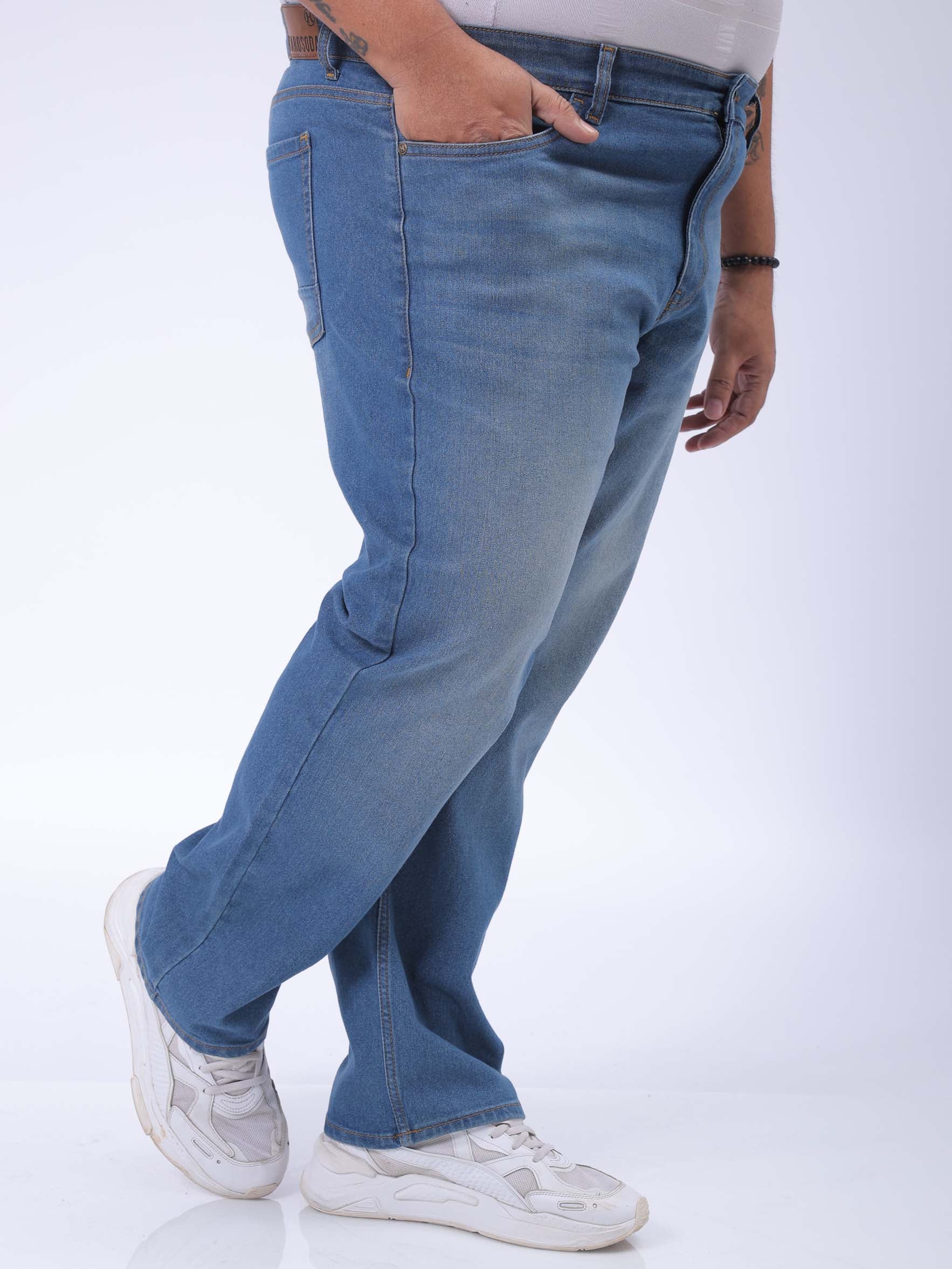 Men's Plus Size Blue Vintage Straight Fit Solid Jeans