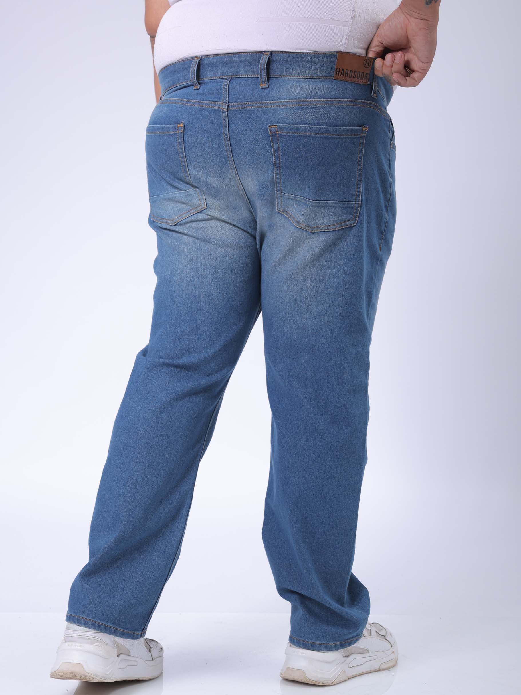 Men's Plus Size Blue Vintage Straight Fit Solid Jeans