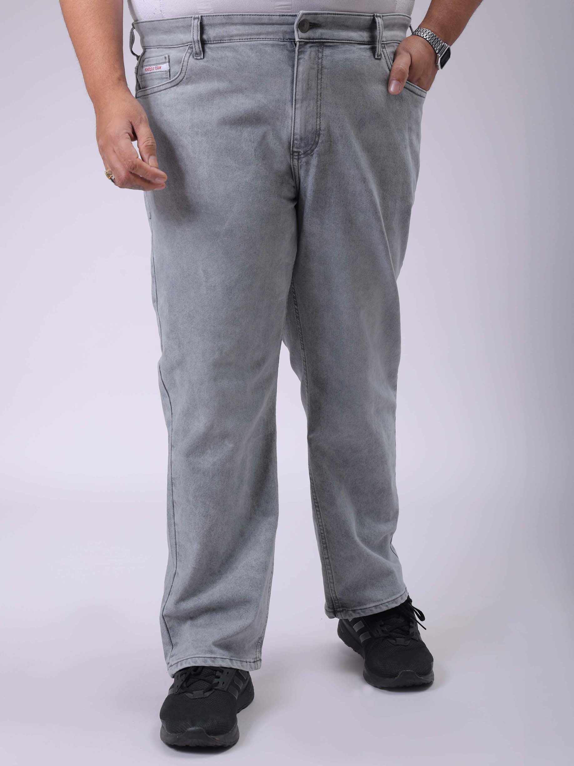 Men's Plus Size Grey Vintage Straight Fit Solid Jeans