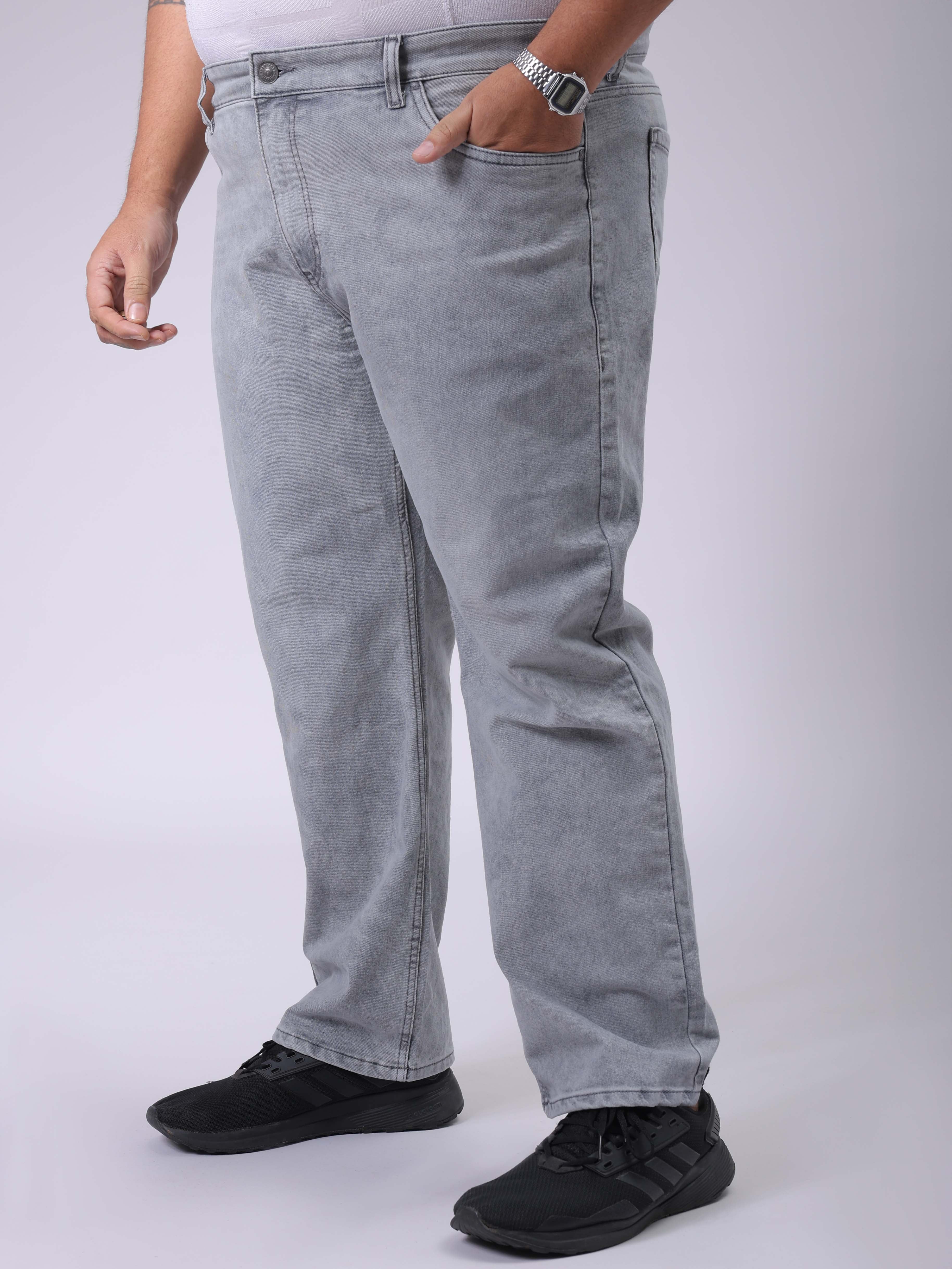 Men's Plus Size Grey Vintage Straight Fit Solid Jeans