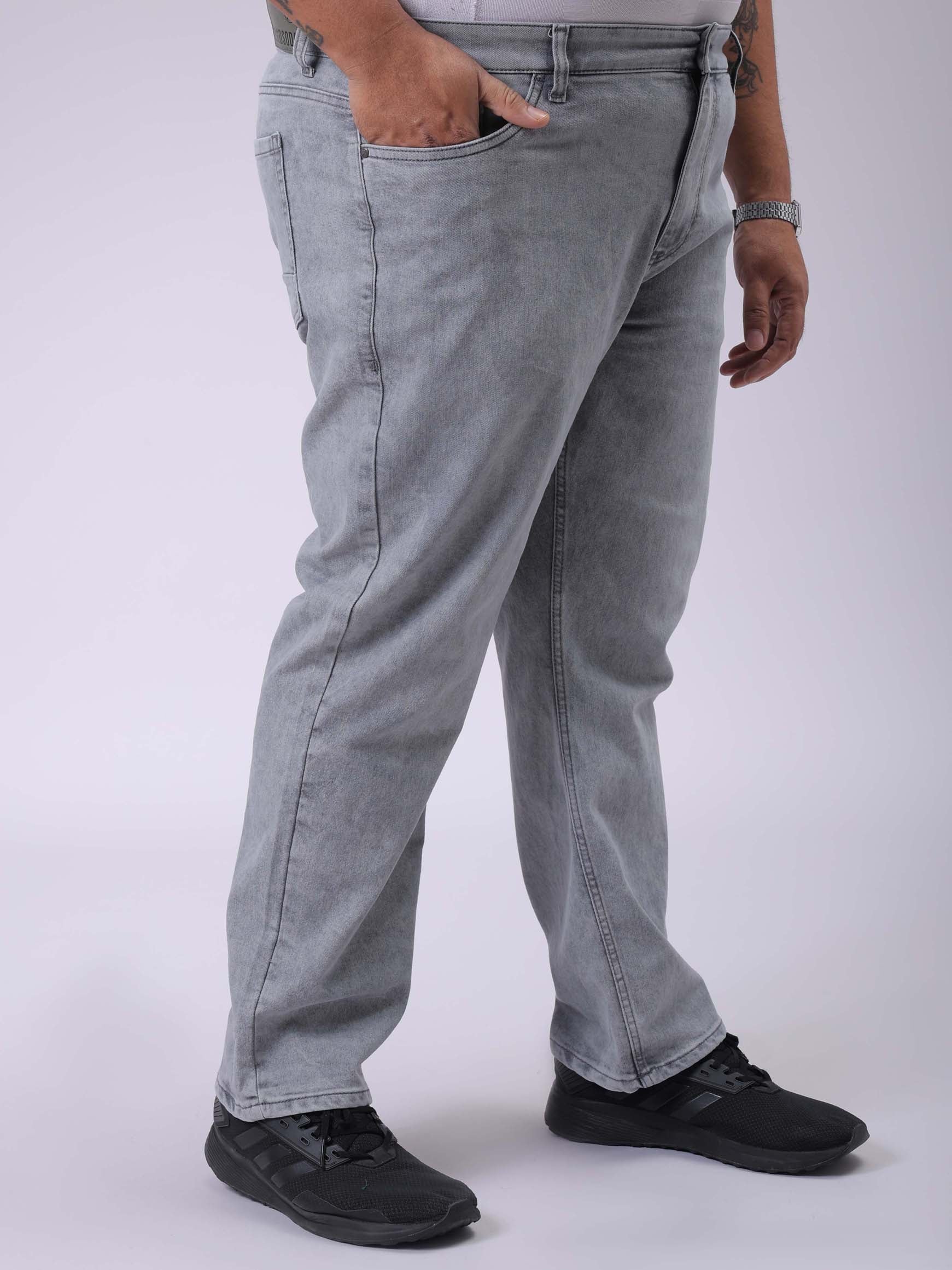 Men's Plus Size Grey Vintage Straight Fit Solid Jeans