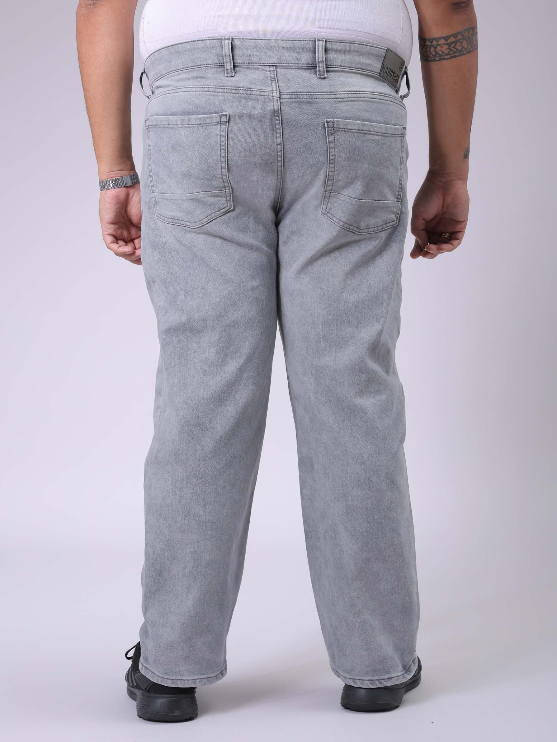 Men's Plus Size Grey Vintage Straight Fit Solid Jeans