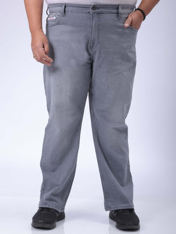 Men's Plus Size Grey Vintage Straight Fit Solid Jeans