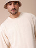 Men's Cream Oversized Self Design Round Neck T-shirt