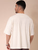 Men's Cream Oversized Self Design Round Neck T-shirt