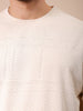 Men's Cream Oversized Self Design Round Neck T-shirt