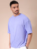 Men's Lavender Oversized Self Design Round Neck T-shirt