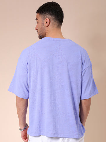 Men's Lavender Oversized Self Design Round Neck T-shirt