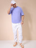 Men's Lavender Oversized Self Design Round Neck T-shirt