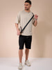 Men's Green Oversized Self Design Round Neck T-shirt
