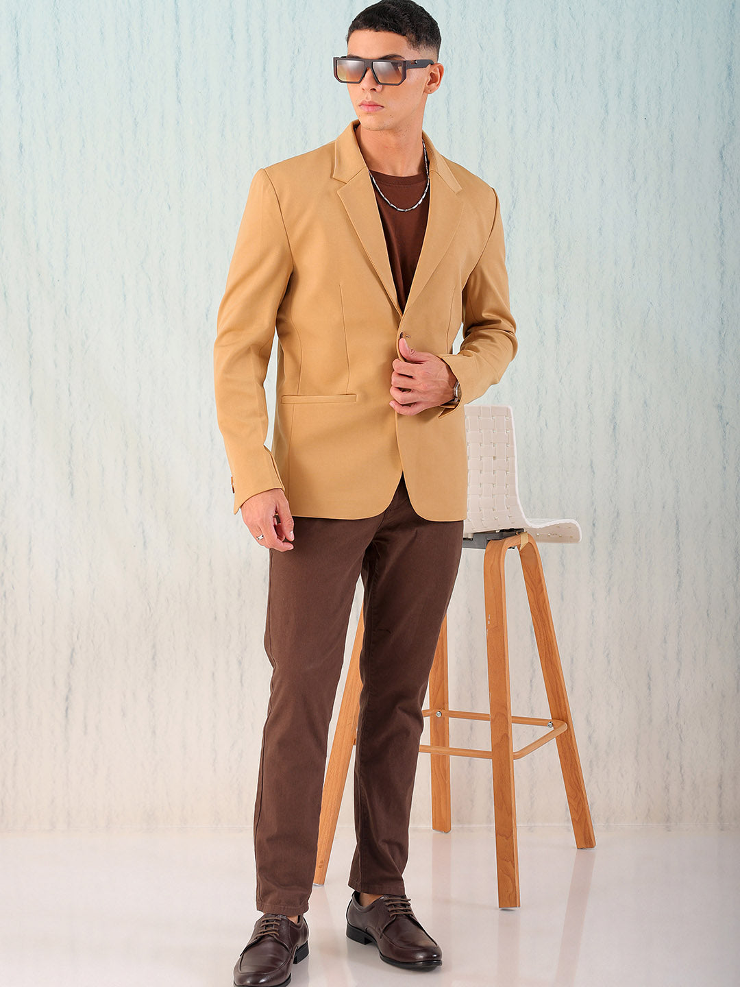 Shop Men's Brown Comfort Straight Fit Solid Luxe Blazer Online.