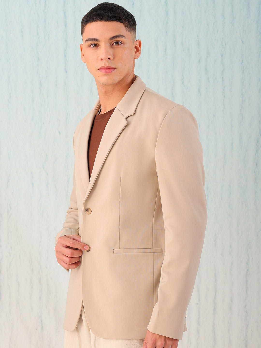 Men's Beige Comfort Straight Fit Solid Luxe Blazer