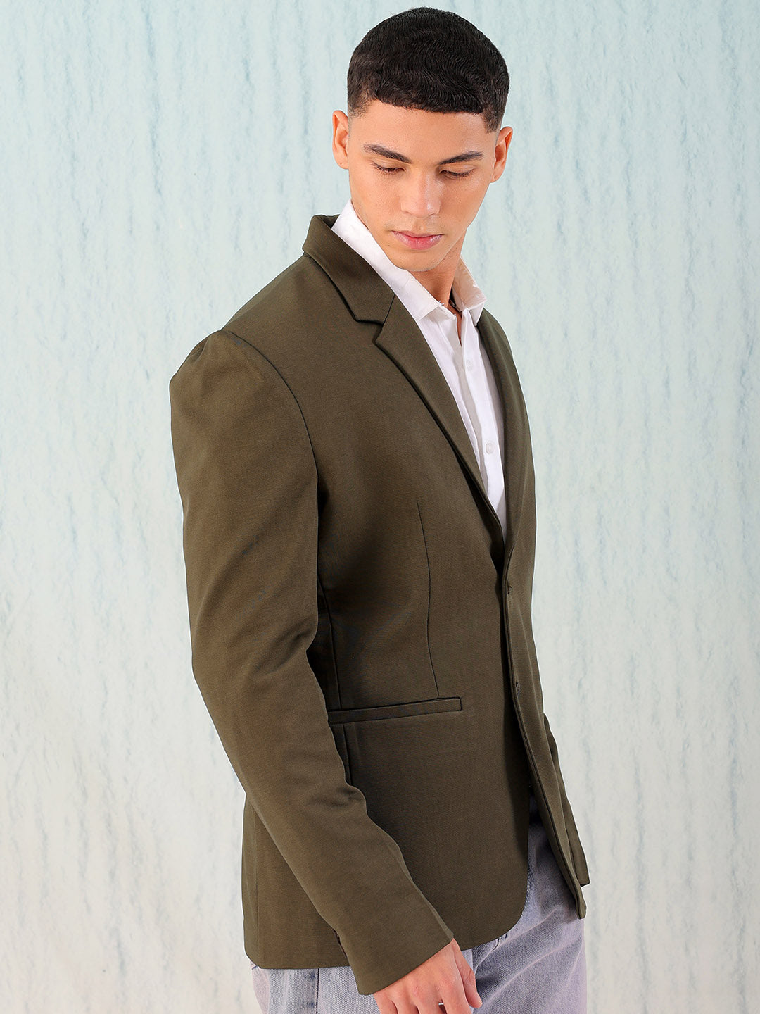 Men's Olive Comfort Straight Fit Solid Luxe Blazer