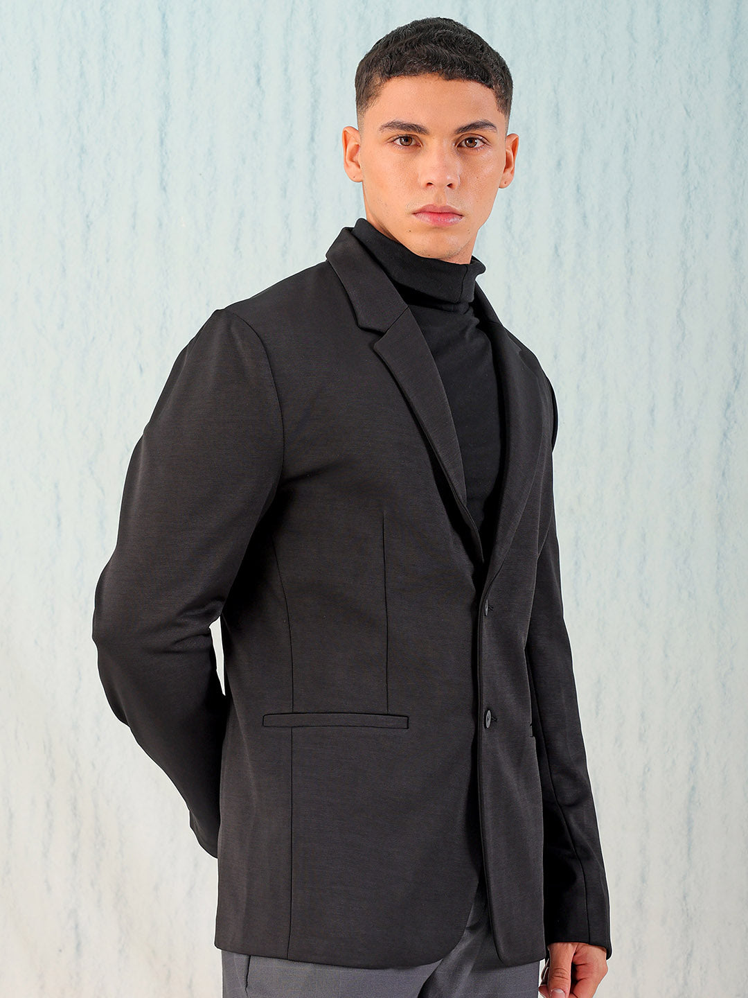 Men's Black Comfort Straight Fit Solid Luxe Blazer