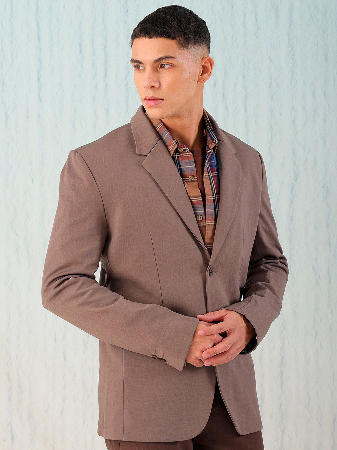 Shop Men's Grey Comfort Straight Fit Solid Luxe Blazer Online.