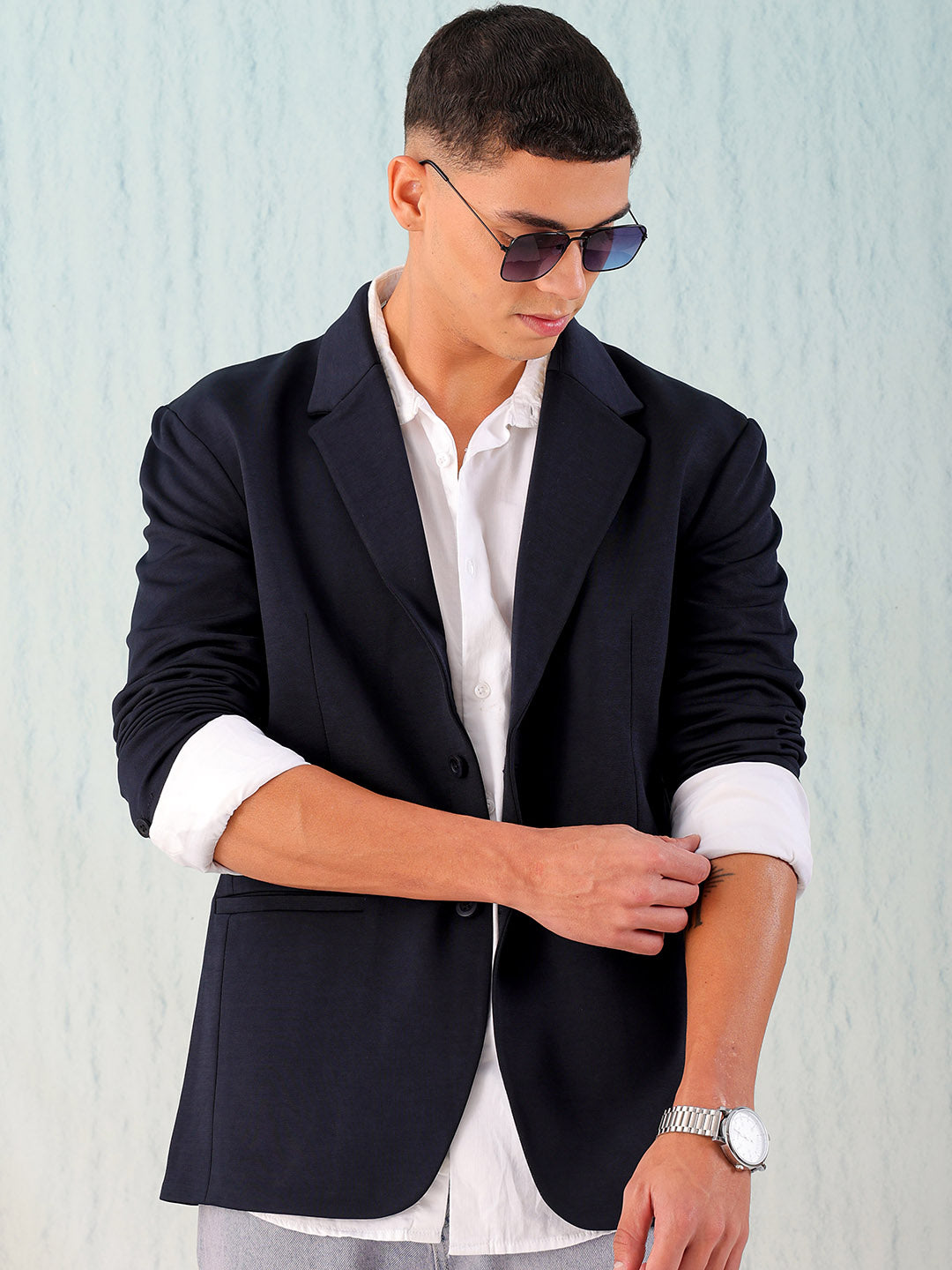 Men's Navy Comfort Straight Fit Solid Luxe Blazer