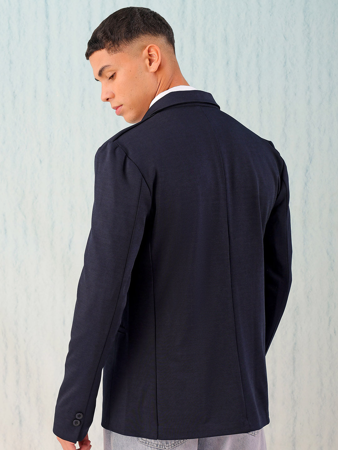 Men's Navy Comfort Straight Fit Solid Luxe Blazer