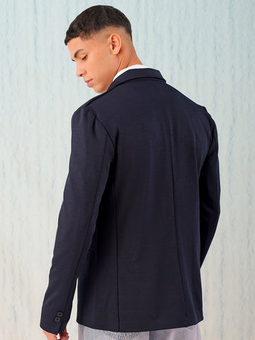 Men's Navy Comfort Straight Fit Solid Luxe Blazer