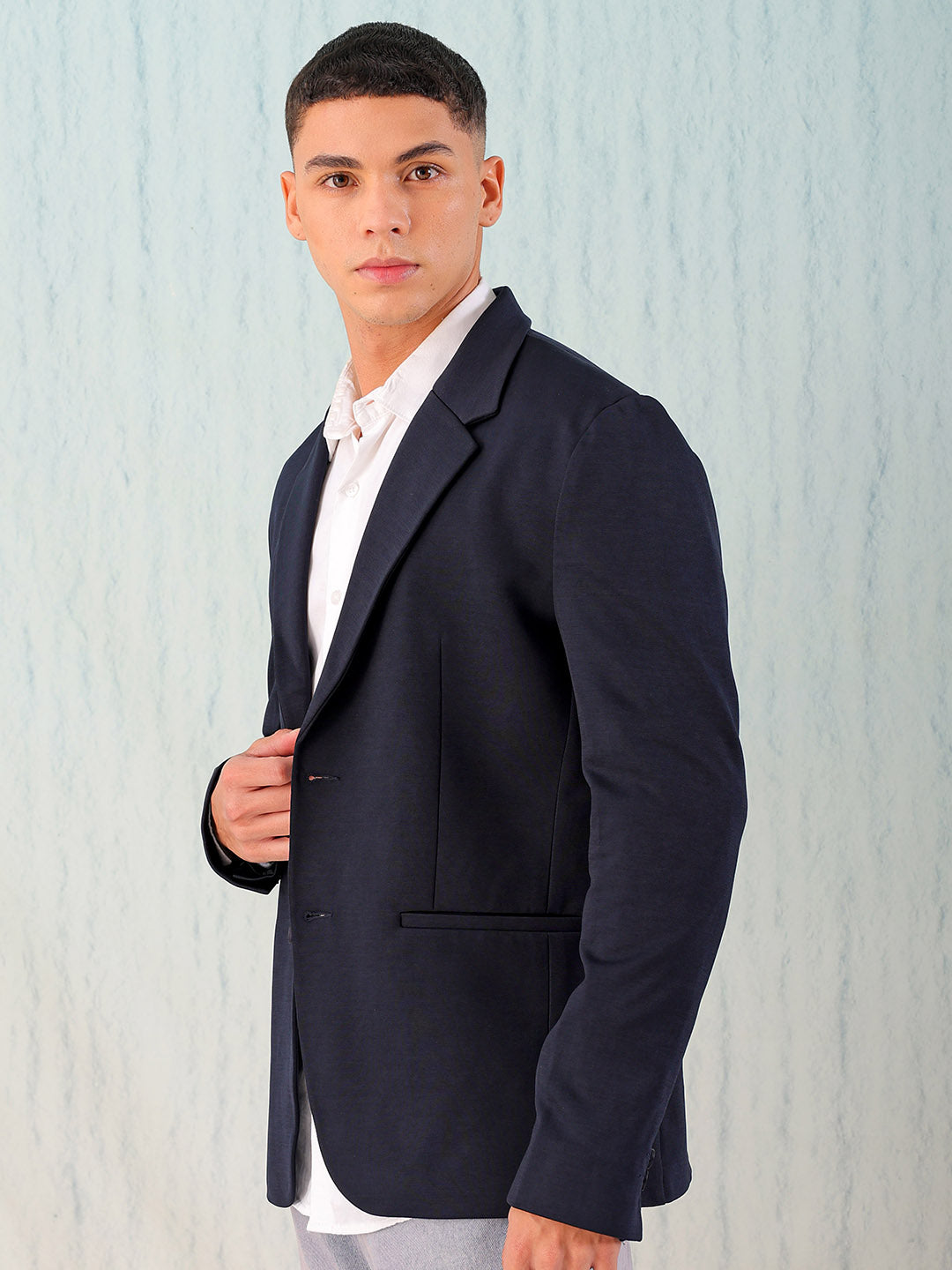 Men's Navy Comfort Straight Fit Solid Luxe Blazer