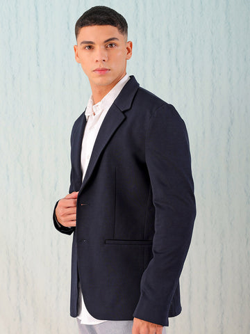 Men's Navy Comfort Straight Fit Solid Luxe Blazer