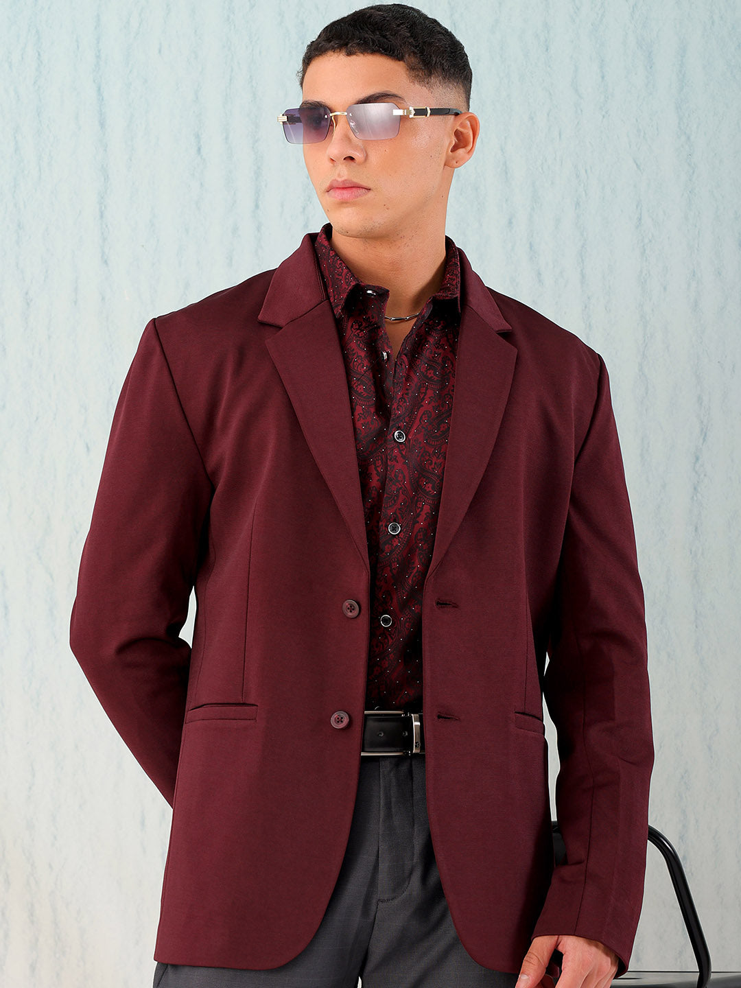 Men's Burgundy Comfort Straight Fit Solid Luxe Blazer