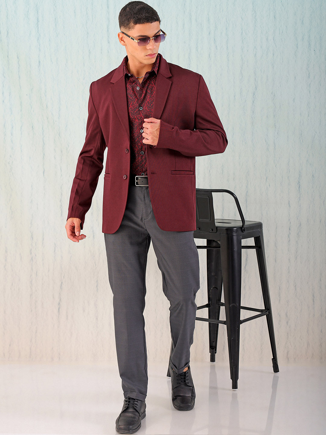 Men's Burgundy Comfort Straight Fit Solid Luxe Blazer