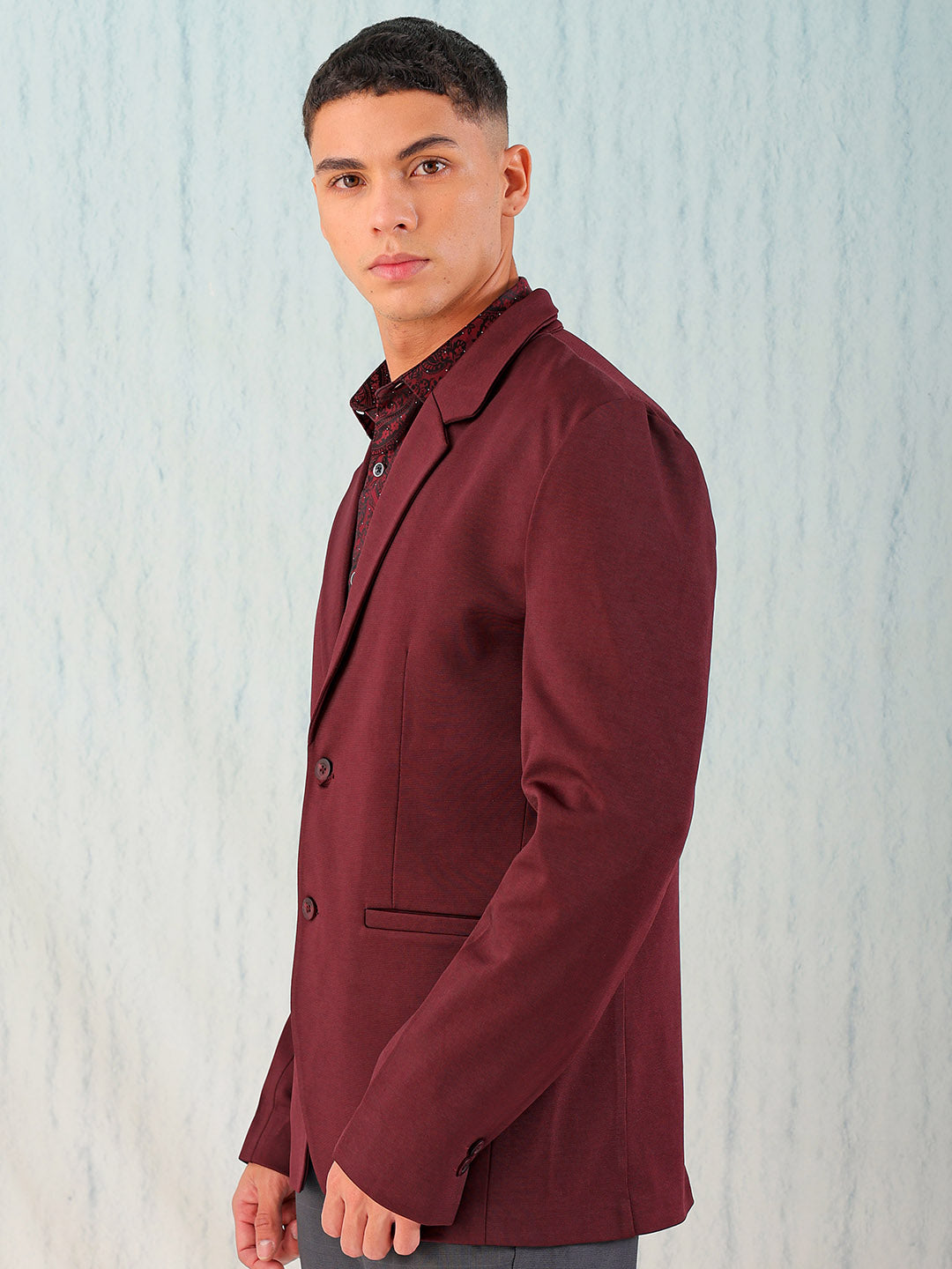 Men's Burgundy Comfort Straight Fit Solid Luxe Blazer