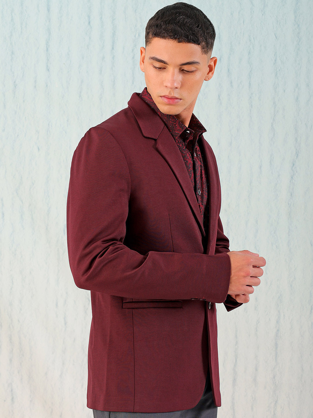 Men's Burgundy Comfort Straight Fit Solid Luxe Blazer