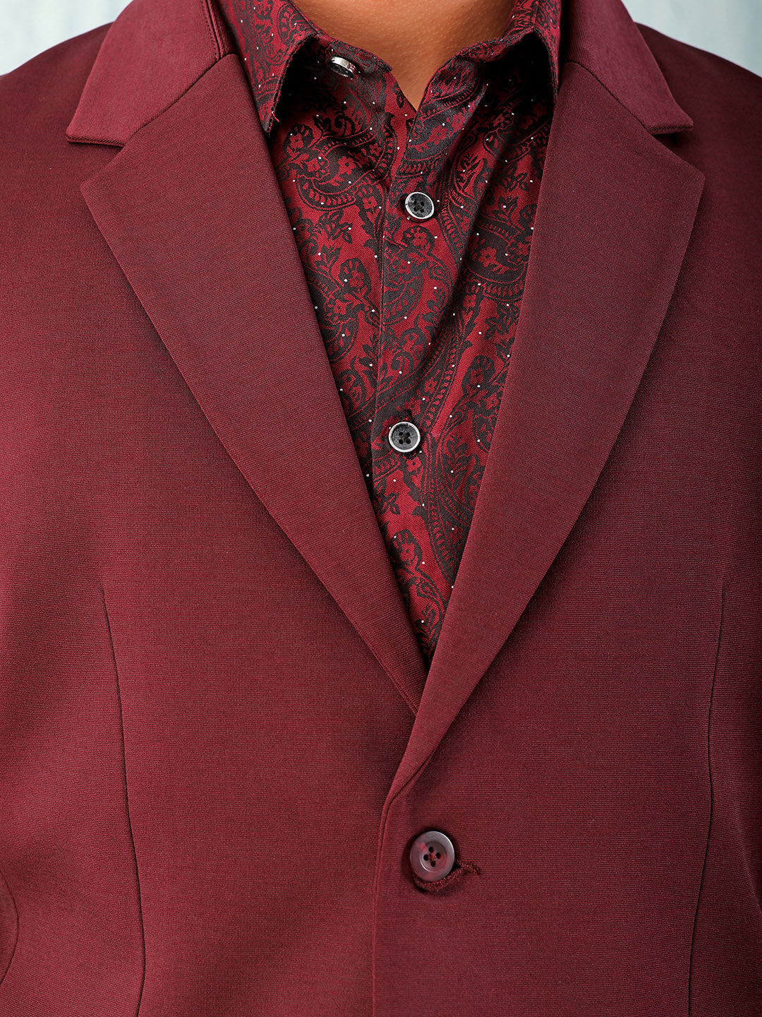 Men's Burgundy Comfort Straight Fit Solid Luxe Blazer