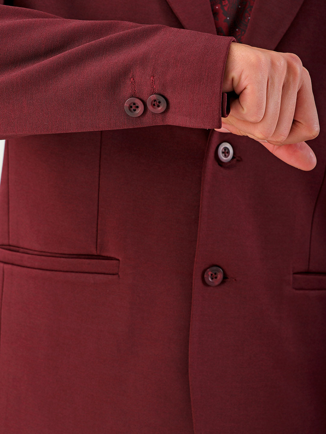 Men's Burgundy Comfort Straight Fit Solid Luxe Blazer