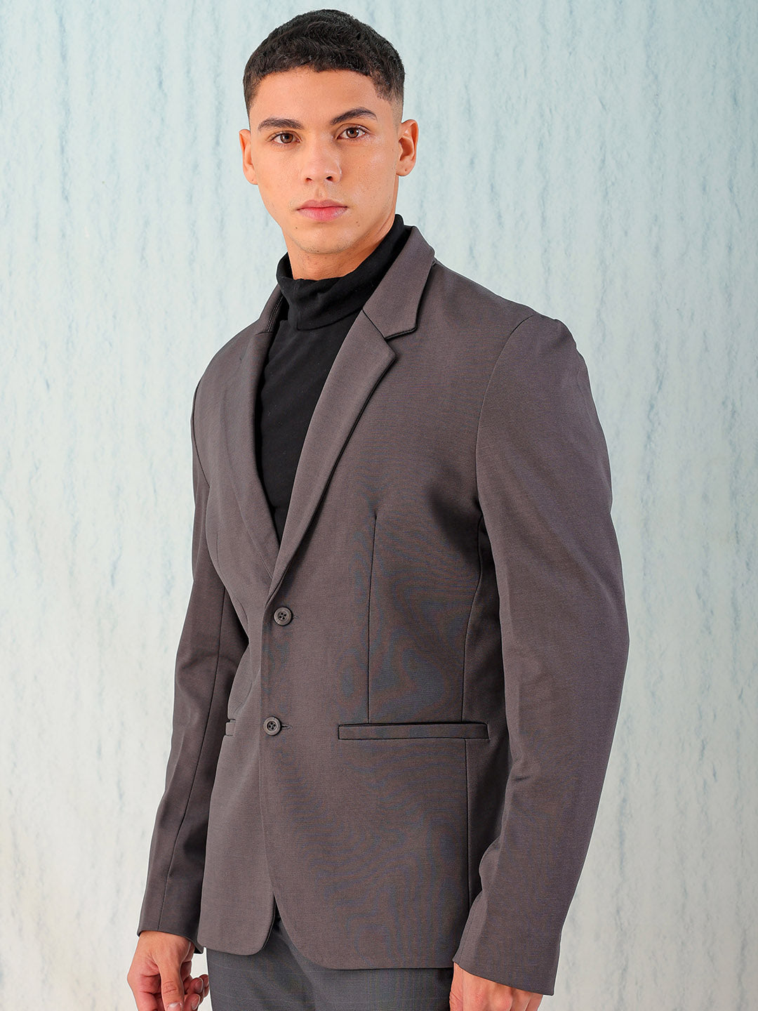 Men's Grey Comfort Straight Fit Solid Luxe Blazer