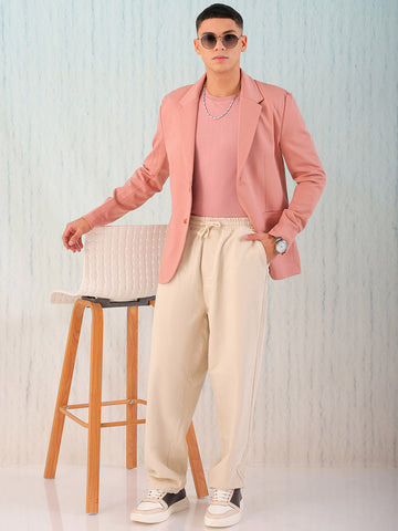 Shop Men's Peach Comfort Straight Fit Solid Luxe Blazer Online.