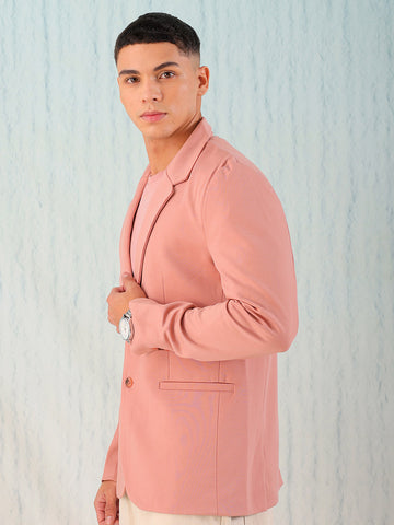 Shop Men's Peach Comfort Straight Fit Solid Luxe Blazer Online.