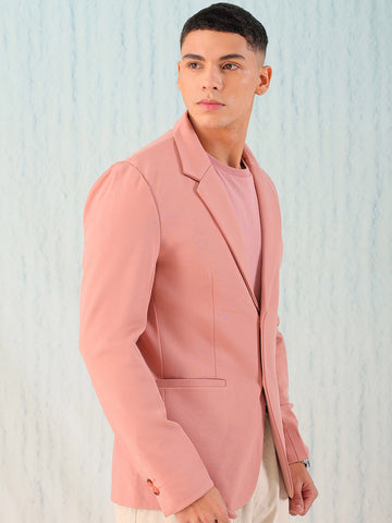 Shop Men's Peach Comfort Straight Fit Solid Luxe Blazer Online.