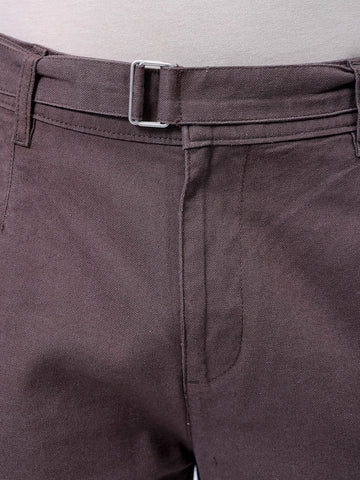 Men's Brown Baggy Solid Mid-Rise Trousers