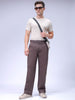 Men's Brown Baggy Solid Mid-Rise Trousers