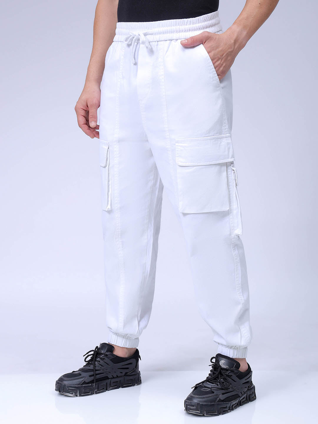 Men's White Regular Fit Solid Casual Jogger