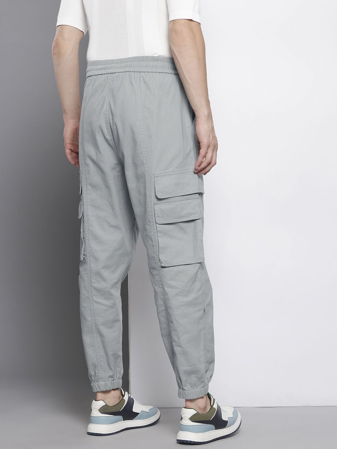 Men's Grey Barrel Loose Solid Cargo Jogger